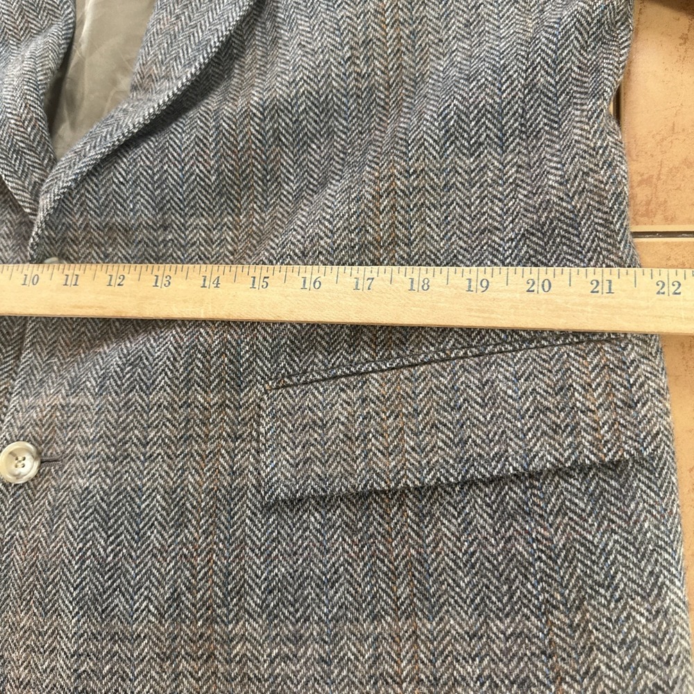 Evan Picone 44L Brown Multi Color Wool Tweed Herringbone Jacket ELBOW PATCHES - Picture 13 of 14
